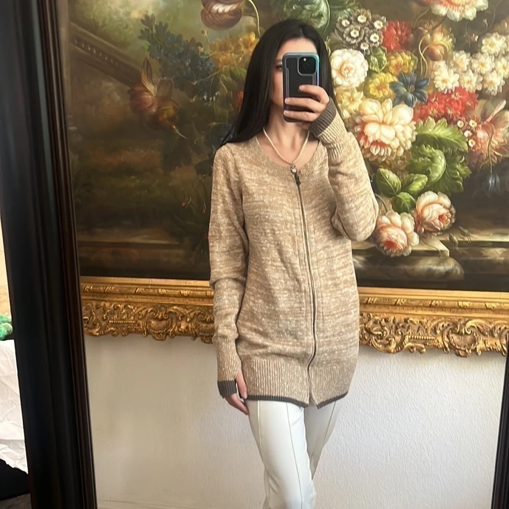 Free People Womens Full Zip Brown Long Sweater Size M